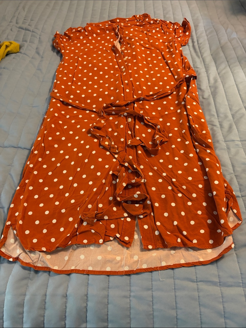 LOFT Rust Orange Polka Dot Ruffle-Front Midi Dress